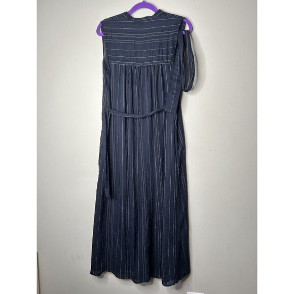Vince Navy Blue Striped Button Front Belted Maxi Shirtdress Women's Size Medium - Picture 10 of 10